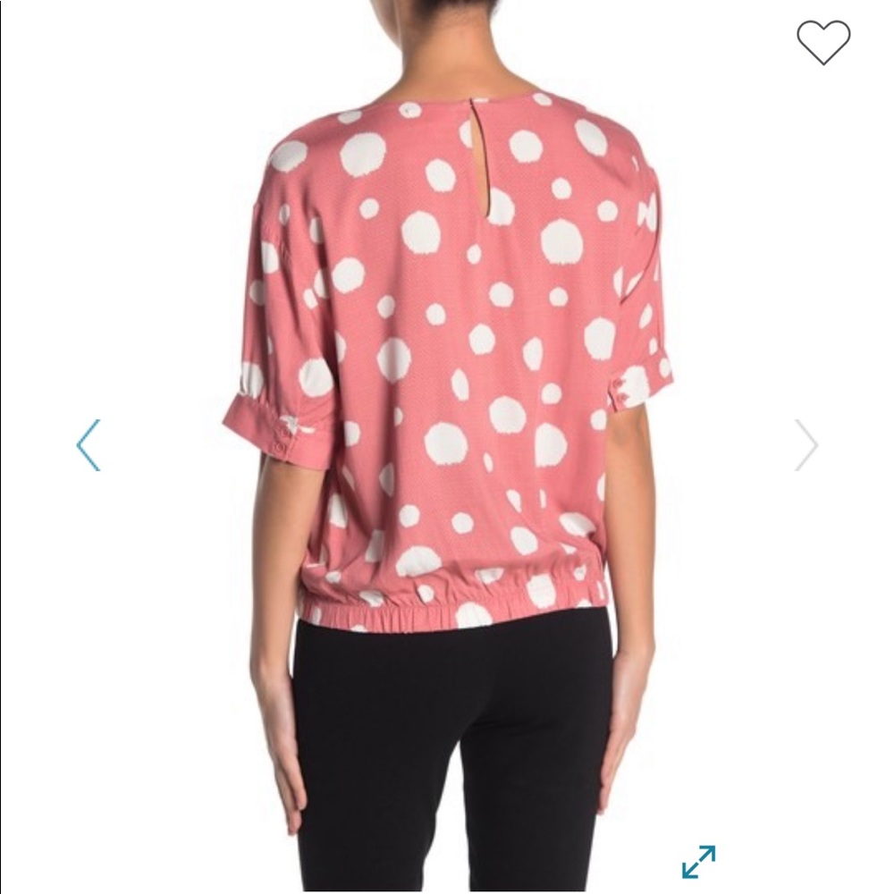 Melloday | Polka Dot Drawstring Hem Blouse Mauve - Picture 2 of 6